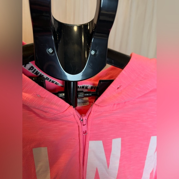 Victoria’s Secret PINK Cropped Zip Hoodie Neon Pink Logo Size M - Picture 6 of 9